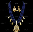 VeroniQ Trends-Elegant Jaipuri Mala Multistrand Beaded Gold Plated Kundan Pendant Long Necklace Kundan-Gold Plated-Wedding Jewelry-Punjabi Jewelry-South Indian-Thappa Jewelry