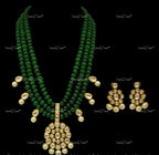 VeroniQ Trends-Elegant Jaipuri Mala Multistrand Beaded Gold Plated Kundan Pendant Long Necklace Kundan-Gold Plated-Wedding Jewelry-Punjabi Jewelry-South Indian-Thappa Jewelry