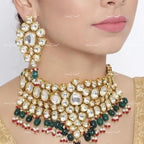 VeroniQ Trends-Party Wear Beaded Gold Plated Kundan Choker Necklace With Green Beads Kundan-Gold Plated-Wedding Jewelry-Punjabi Jewelry-South Indian-Thappa Jewelry