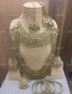 VeroniQ Trends-Traditional Bridal Gold Plated Reverse AD Choker And Long Necklace With Earrings And Maang Tika Passa Reverse AD-Gold Plated-Wedding Jewelry-Punjabi Jewelry-South Indian-Thappa Jewelry