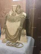VeroniQ Trends-Traditional Bridal Gold Plated Reverse AD Choker And Long Necklace With Earrings And Maang Tika Passa Reverse AD-Gold Plated-Wedding Jewelry-Punjabi Jewelry-South Indian-Thappa Jewelry