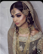 VeroniQ Trends-Traditional Bridal Gold Plated Reverse AD Choker And Long Necklace With Earrings And Maang Tika Passa Reverse AD-Gold Plated-Wedding Jewelry-Punjabi Jewelry-South Indian-Thappa Jewelry