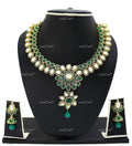VeroniQ Trends-Traditional Bridal Gold Plated Double Line Faux Emerald And Kundan Necklace Kundan-Gold Plated-Wedding Jewellery-Punjabi Jewellery-South Indian-Thappa Jewellery