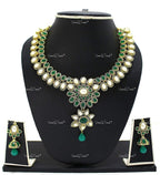 VeroniQ Trends-Traditional Bridal Gold Plated Double Line Faux Emerald And Kundan Necklace Kundan-Gold Plated-Wedding Jewelry-Punjabi Jewelry-South Indian-Thappa Jewelry