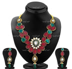 VeroniQ Trends-Traditional Bridal Green Red Gold Plated Kundan Necklace Kundan-Gold Plated-Wedding Jewelry-Punjabi Jewelry-South Indian-Thappa Jewelry