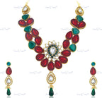 VeroniQ Trends-Traditional Bridal Green Red Gold Plated Kundan Necklace Kundan-Gold Plated-Wedding Jewelry-Punjabi Jewelry-South Indian-Thappa Jewelry