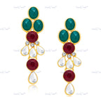 VeroniQ Trends-Traditional Bridal Green Red Layered Gold Plated Kundan Long Necklace Kundan-Gold Plated-Wedding Jewelry-Punjabi Jewelry-South Indian-Thappa Jewelry