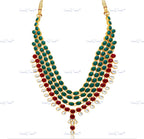 VeroniQ Trends-Traditional Bridal Green Red Layered Gold Plated Kundan Long Necklace Kundan-Gold Plated-Wedding Jewelry-Punjabi Jewelry-South Indian-Thappa Jewelry