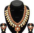 VeroniQ Trends-Traditional Bridal Red Layered Gold Plated Pearl Kundan Necklace Kundan-Gold Plated-Wedding Jewellery-Punjabi Jewellery-South Indian-Thappa Jewellery