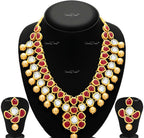 VeroniQ Trends-Traditional Bridal Red Layered Gold Plated Pearl Kundan Necklace Kundan-Gold Plated-Wedding Jewelry-Punjabi Jewelry-South Indian-Thappa Jewelry