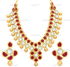 VeroniQ Trends-Traditional Bridal Red Layered Gold Plated Pearl Kundan Necklace Kundan-Gold Plated-Wedding Jewelry-Punjabi Jewelry-South Indian-Thappa Jewelry