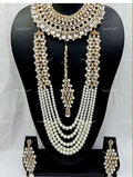 VeroniQ Trends-Traditional Multistrand Gold Plated Pearl Reverse AD Choker And Long Necklace With Earrings And Maang Tika Reverse AD-Gold Plated-Wedding Jewellery-Punjabi Jewellery-South Indian-Thappa Jewellery