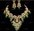 VeroniQ Trends-Traditional Gold Plated Polki Kundan Necklace With Green Beads Polki-Gold Plated-Wedding Jewellery-Punjabi Jewellery-South Indian-Thappa Jewellery