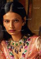 VeroniQ Trends-Designer Bridal Gold Plated Polki Pachi Kundan Choker Necklace With Meenakari Beads Polki Pachi Kundan-Gold Plated-Wedding Jewelry-Punjabi Jewelry-South Indian-Thappa Jewelry