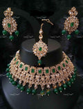 VeroniQ Trends-Traditional Bridal Green Gold Plated Reverse AD Choker Necklace Reverse AD-Gold Plated-Wedding Jewellery-Punjabi Jewellery-South Indian-Thappa Jewellery