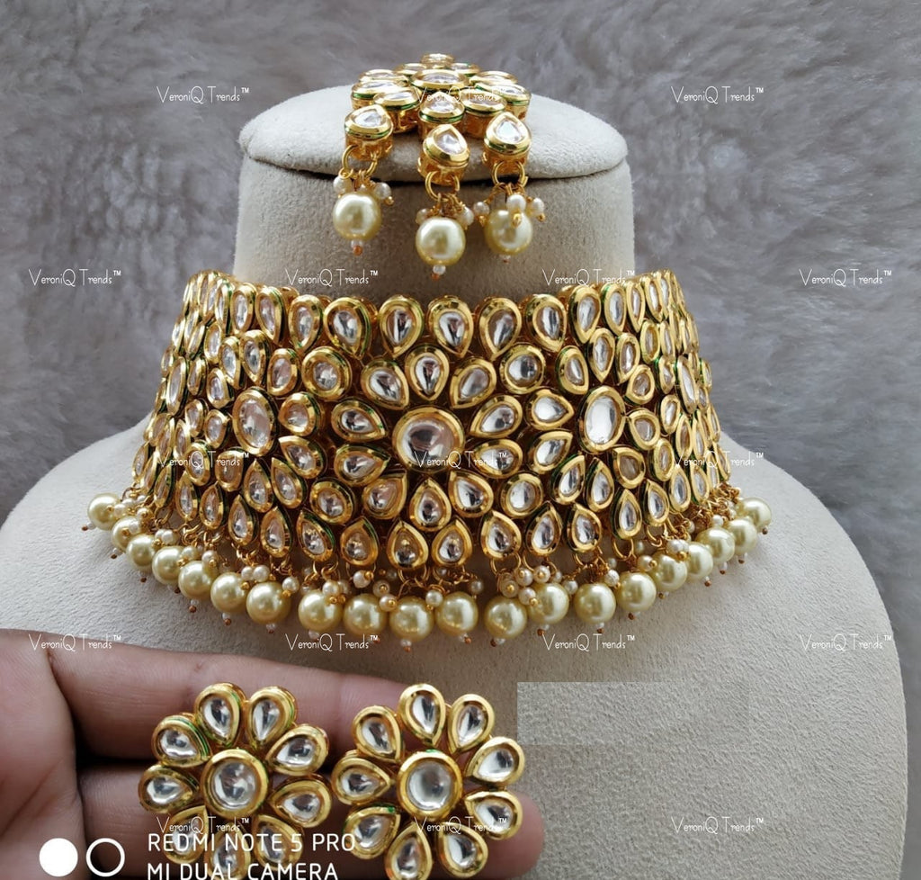 VeroniQ Trends-Traditional Bridal Floral Gold Plated Kundan Choker Necklace Kundan-Gold Plated-Wedding Jewellery-Punjabi Jewellery-South Indian-Thappa Jewellery