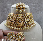 VeroniQ Trends-Traditional Bridal Floral Gold Plated Kundan Choker Necklace Kundan-Gold Plated-Wedding Jewelry-Punjabi Jewelry-South Indian-Thappa Jewelry