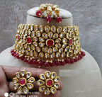 VeroniQ Trends-Traditional Bridal Floral Gold Plated Kundan Choker Necklace Kundan-Gold Plated-Wedding Jewelry-Punjabi Jewelry-South Indian-Thappa Jewelry