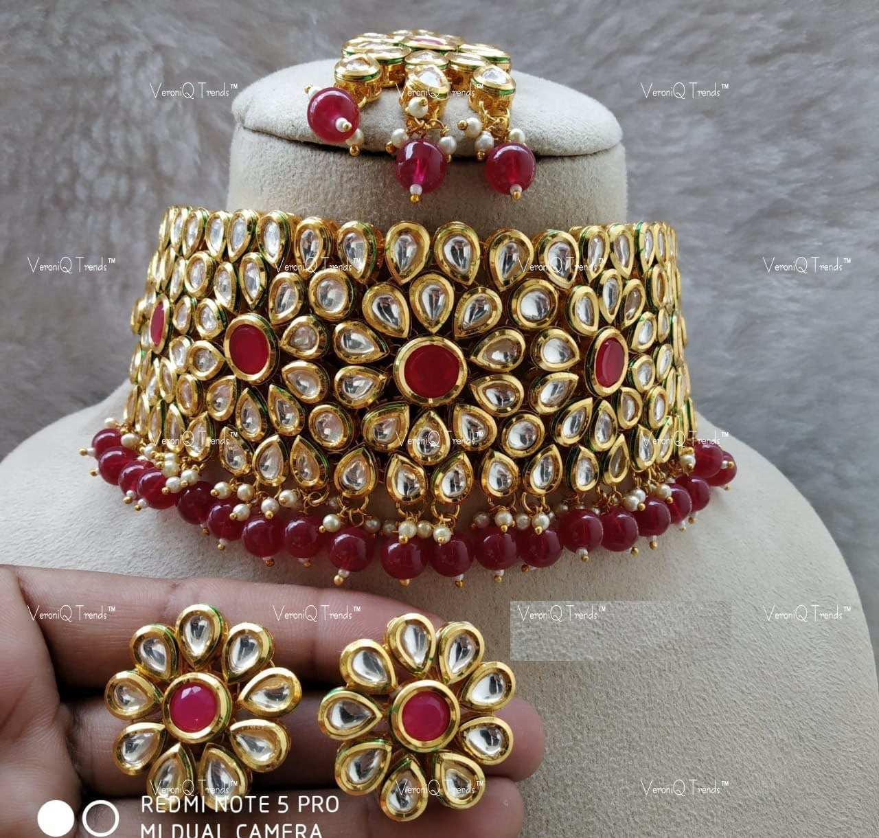 VeroniQ Trends-Traditional Bridal Floral Gold Plated Kundan Choker Necklace Kundan-Gold Plated-Wedding Jewellery-Punjabi Jewellery-South Indian-Thappa Jewellery