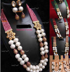 VeroniQ Trends-Traditional Multistrand Beads And Kundan Long Necklace Kundan-Gold Plated-Wedding Jewelry-Punjabi Jewelry-South Indian-Thappa Jewelry