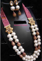 VeroniQ Trends-Traditional Multistrand Beads And Kundan Long Necklace Kundan-Gold Plated-Wedding Jewelry-Punjabi Jewelry-South Indian-Thappa Jewelry