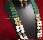 VeroniQ Trends-Traditional Multistrand Beads And Kundan Long Necklace Kundan-Gold Plated-Wedding Jewelry-Punjabi Jewelry-South Indian-Thappa Jewelry
