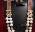 VeroniQ Trends-Traditional Multistrand Beads And Kundan Long Necklace Kundan-Gold Plated-Wedding Jewelry-Punjabi Jewelry-South Indian-Thappa Jewelry