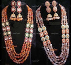 VeroniQ Trends-Traditional Jaipuri Style Multistrand Beads And Kundan Long Necklace Kundan-Gold Plated-Wedding Jewelry-Punjabi Jewelry-South Indian-Thappa Jewelry