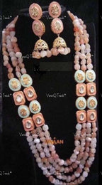 VeroniQ Trends-Traditional Jaipuri Style Multistrand Beads And Kundan Long Necklace Kundan-Gold Plated-Wedding Jewelry-Punjabi Jewelry-South Indian-Thappa Jewelry