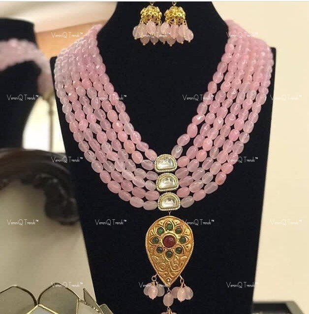 VeroniQ Trends-Traditional Multistrand Jaipuri Mala Kundan Long Necklace Kundan-Gold Plated-Wedding Jewellery-Punjabi Jewellery-South Indian-Thappa Jewellery