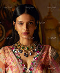 VeroniQ Trends-Designer Bridal Gold Plated Polki Pachi Kundan Choker Necklace With Meenakari Beads Polki Pachi Kundan-Gold Plated-Wedding Jewellery-Punjabi Jewellery-South Indian-Thappa Jewellery