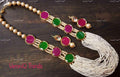 VeroniQ Trends-Beautiful Jaipuri Mala Green And Pink Kundan Long Necklace Kundan-Gold Plated-Wedding Jewellery-Punjabi Jewellery-South Indian-Thappa Jewellery
