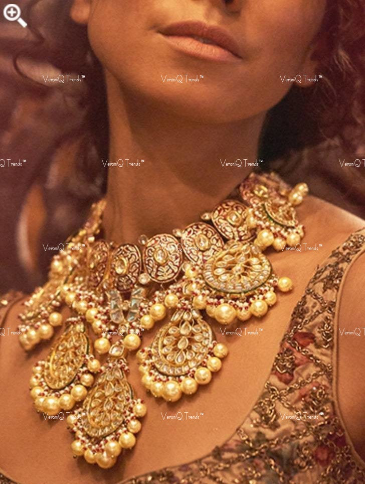 VeroniQ Trends-Beautiful Bridal Meenakari Kundan Chandbali Style Choker Necklace Kundan-Gold Plated-Wedding Jewellery-Punjabi Jewellery-South Indian-Thappa Jewellery