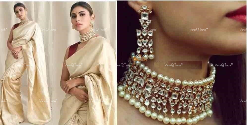 VeroniQ Trends-Elegant Pearl Pachi Kundan Choker Necklace Pachi Kundan-Gold Plated-Wedding Jewellery-Punjabi Jewellery-South Indian-Thappa Jewellery