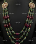 VeroniQ Trends-Elegant Multistrand Maharani Haar Strawberry Quartz Ruby Beads Necklace Kundan-Gold Plated-Wedding Jewellery-Punjabi Jewellery-South Indian-Thappa Jewellery