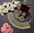 VeroniQ Trends-Beautiful Gold Plated Punjabi Style Pachi Kundan Necklace in Turquoise Blue-Pachi Kundan-Gold Plated-Wedding Jewellery-Punjabi Jewellery-South Indian-Thappa Jewellery