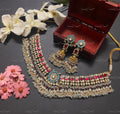 VeroniQ Trends-Handmade Turquoise And Kemp Kundan Necklace-Bridal Jewellery-Jhumki Earrings-South Indian-Punjabi Jewellery-Pachi Kundan-BS