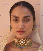 VeroniQ Trends-Traditional Gold Plated Pachi Kundan Choker Necklace With Green Pumpkin Beads Pachi Kundan-Gold Plated-Wedding Jewelry-Punjabi Jewelry-South Indian-Thappa Jewelry