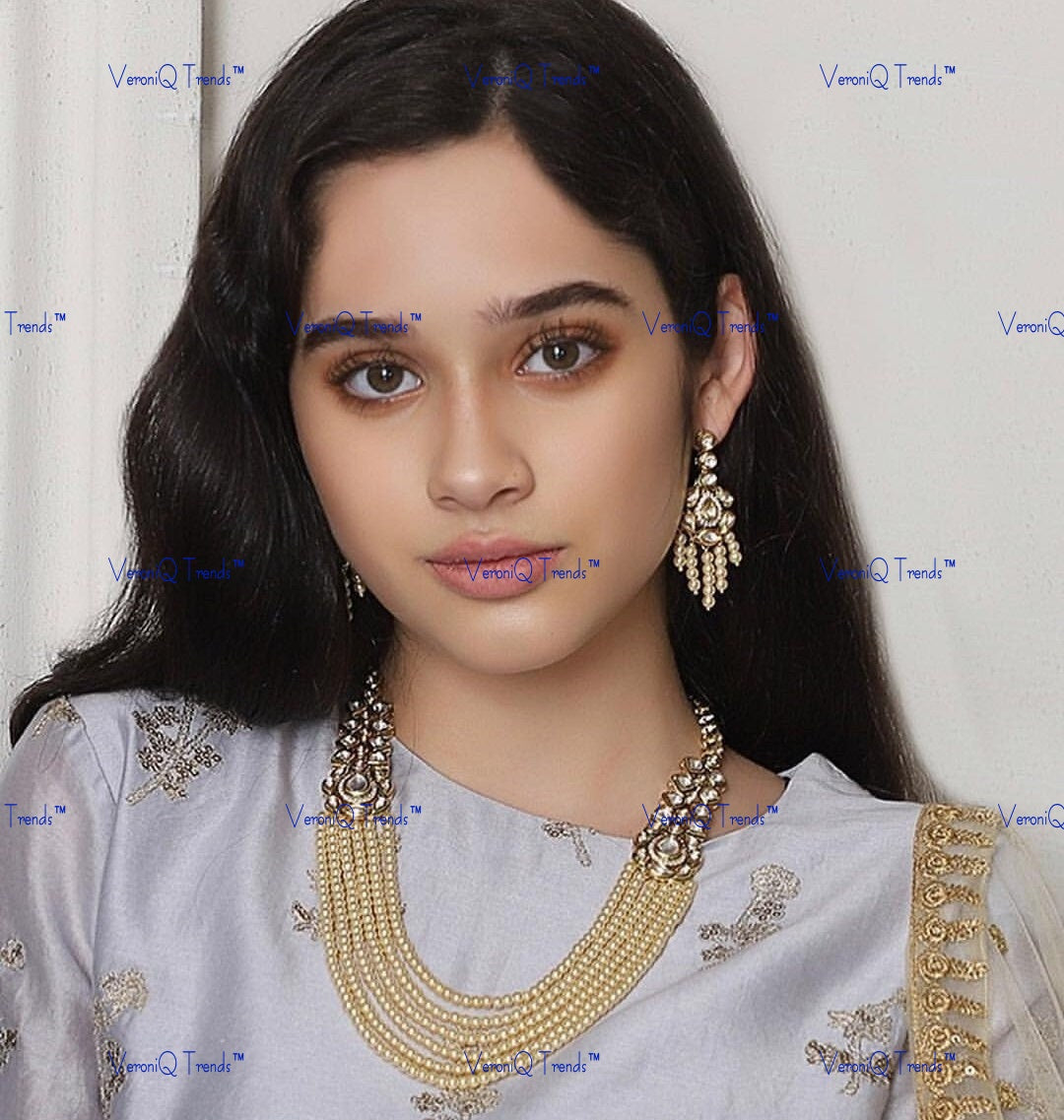 VeroniQ Trends-Beautiful Gold Plated Multilayered Pearl Kundan Long Necklace Kundan-Gold Plated-Wedding Jewellery-Punjabi Jewellery-South Indian-Thappa Jewellery