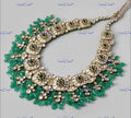 VeroniQ Trends-Elegant Gold Plated Bridal And Polki Pachi Kundan Necklace With Green Beads Pachi Kundan-Gold Plated-Wedding Jewellery-Punjabi Jewellery-South Indian-Thappa Jewellery