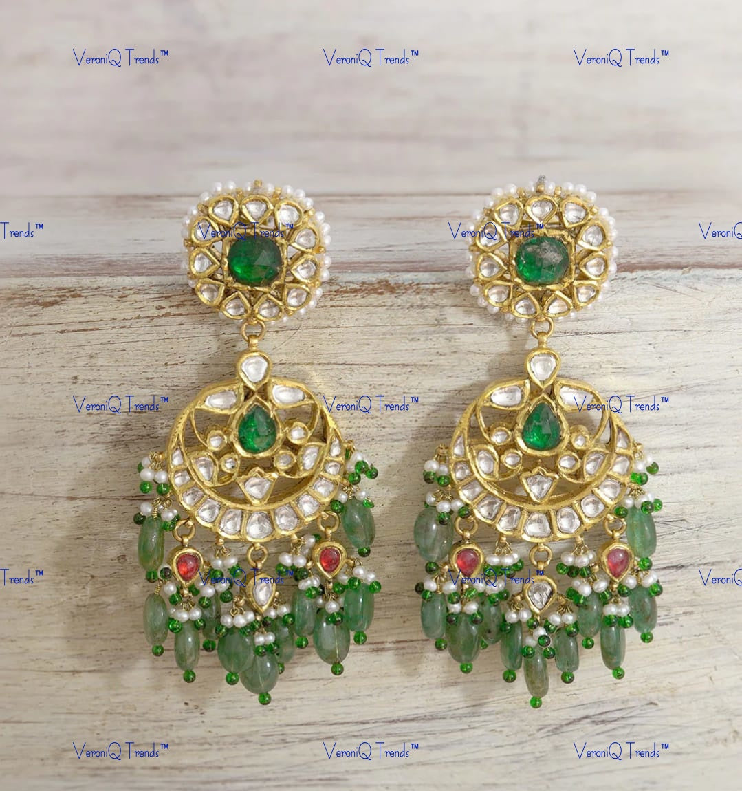 VeroniQ Trends-Elegant Gold Plated Chandbali Style Pachi Kundan Earrings Pachi Kundan-Gold Plated-Wedding Jewellery-Punjabi Jewellery-South Indian-Thappa Jewellery
