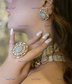 VeroniQ Trends-Beautiful Victorian Mint Green And Polki Silver Necklace 92.5 Silver Moissanite Diamond Polki-Gold Plated-Wedding Jewelry-Punjabi Jewelry-South Indian-Thappa Jewelry