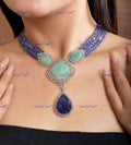 VeroniQ Trends-Beautiful Victorian Multistrand Amethyst Aquamarine And Polki Silver Necklace 92.5 Silver Moissanite Diamond Polki-Gold Plated-Wedding Jewellery-Punjabi Jewellery-South Indian-Thappa Jewellery