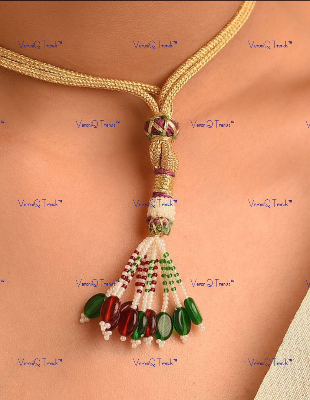 VeroniQ Trends-Beautiful Gold Plated Multistrand Kundan Beads Long Necklace Kundan-Gold Plated-Wedding Jewellery-Punjabi Jewellery-South Indian-Thappa Jewellery