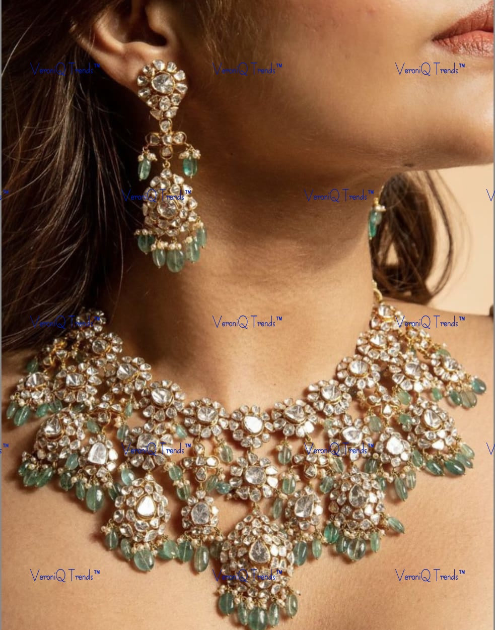 VeroniQ Trends-Victorian Polki Silver Choker Necklace 92.5 Silver Moissanite Diamond Polki-Gold Plated-Wedding Jewellery-Punjabi Jewellery-South Indian-Thappa Jewellery