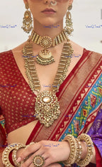 VeroniQ Trends-Bridal Gold Plated Pachi Kundan Choker And Long Necklace Pachi Kundan-Gold Plated-Wedding Jewelry-Punjabi Jewelry-South Indian-Thappa Jewelry