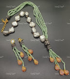 VeroniQ Trends-Jaipur Style Multistrand Victorian Mother of Pearl Long Necklace Kundan-Gold Plated-Wedding Jewelry-Punjabi Jewelry-South Indian-Thappa Jewelry