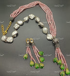 VeroniQ Trends-Jaipur Style Multistrand Victorian Mother of Pearl Long Necklace Kundan-Gold Plated-Wedding Jewelry-Punjabi Jewelry-South Indian-Thappa Jewelry