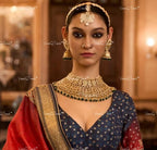 VeroniQ Trends-Traditional Bridal Floral Pachi Kundan Choker Necklace With Green Beads Pachi Kundan-Gold Plated-Wedding Jewelry-Punjabi Jewelry-South Indian-Thappa Jewelry
