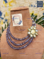 VeroniQ Trends-Traditional Gold Plated Multistrand Amethyst Beads Kundan Necklace With Kundan-Gold Plated-Wedding Jewelry-Punjabi Jewelry-South Indian-Thappa Jewelry